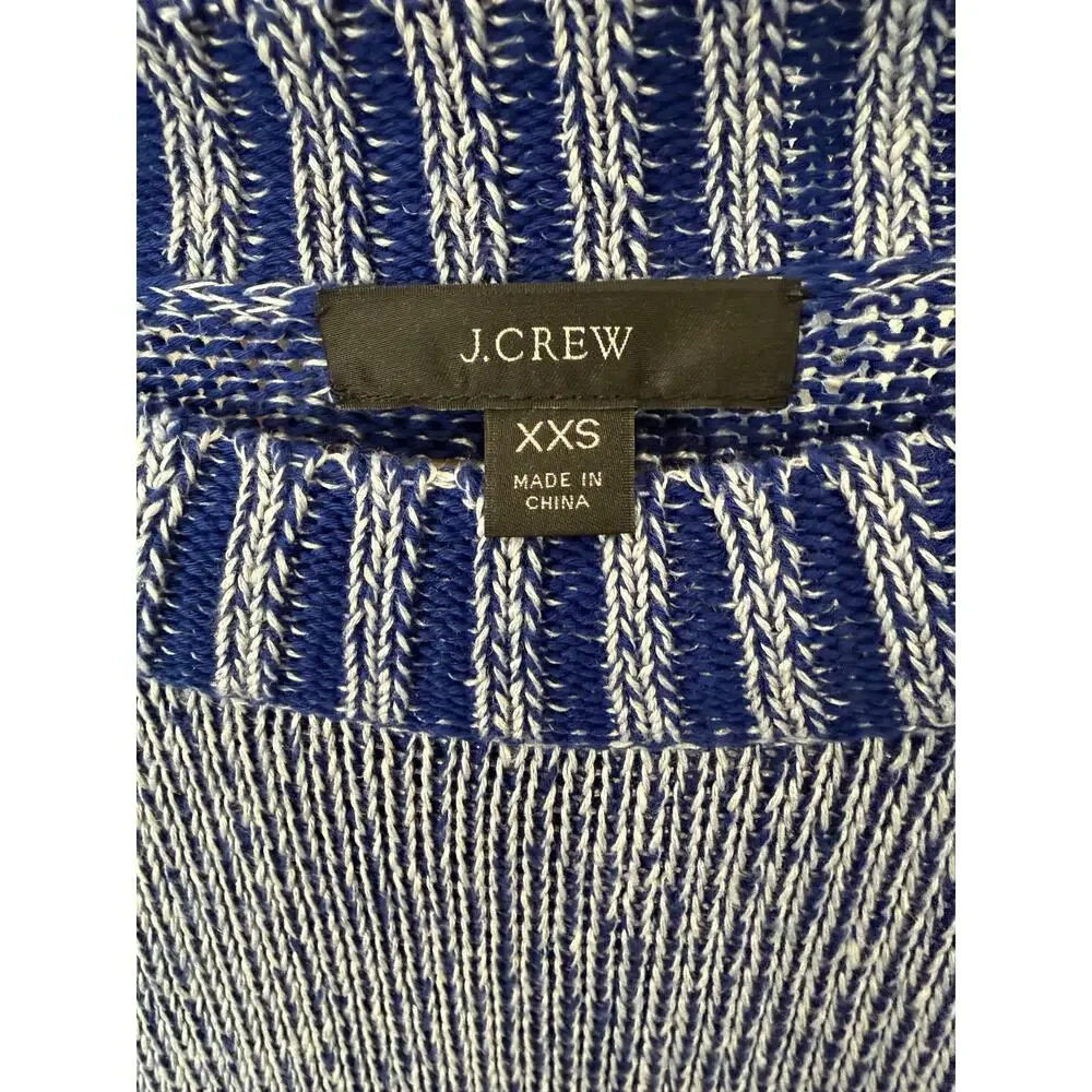 JCrew Blue White Cotton Linen Marl Knit Sweater XXS Crewneck Pullover Split Hem